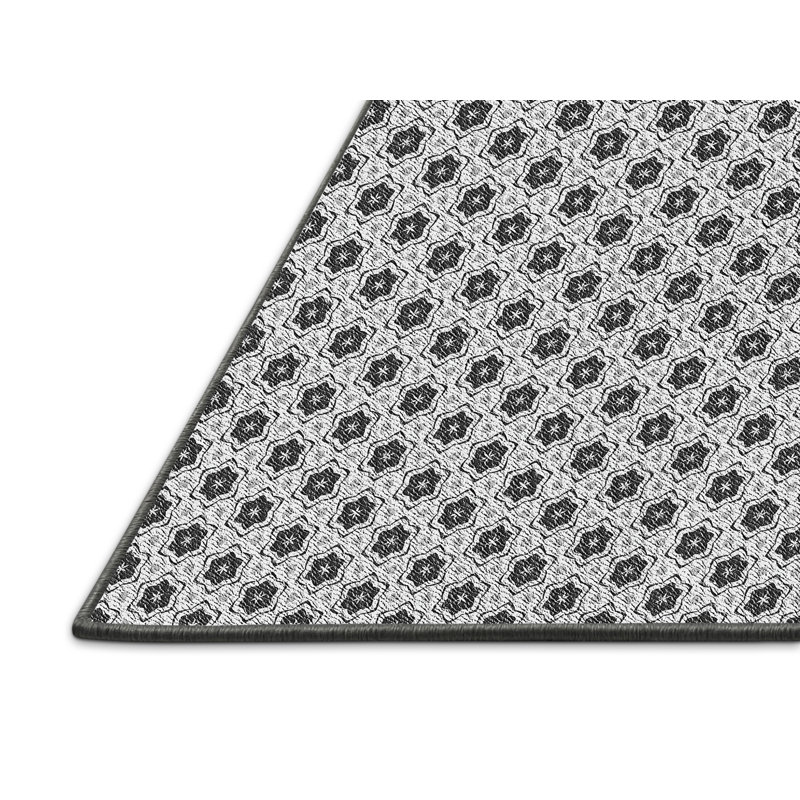 Laine tissée à la machine à motifs géométriques et polyester noir/blanc Tapis décoratif, Rectangle 5 pi x 7 pi