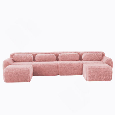 Canapé en forme de U sans os, fond en éponge haute densité 32D, conception antidérapante, conception ergonomique sans assemblage, emballage sous vide à compression complète et combinaison gratuite, pour les salons, chocolat, rose