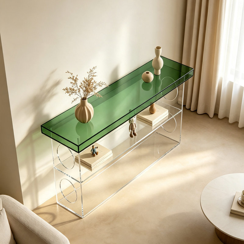Console moderne à tablette ouverte en acrylique, H 29,53 po x l 47,24 po x P 11,81 po