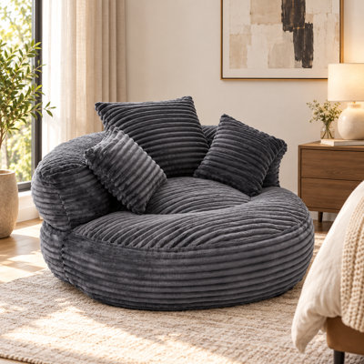 Fauteuil à billes en velours côtelé de 42,52 po de large avec rembourrage en mousse, accoudoirs et 3 coussins Nuvellorique
