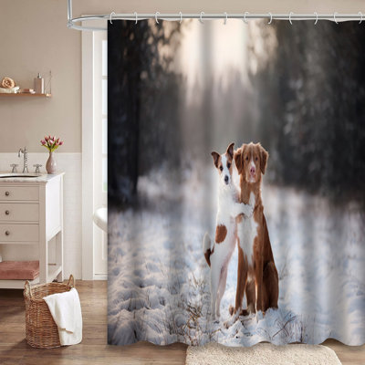 Two Dogs Duck Retriever Christmas Trees Nature Shower Curtain with 12 Hooks
