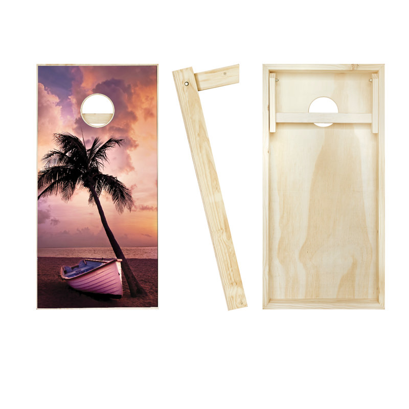 Ensemble de jeu de cornhole en bois massif 2 'x 4' avec sacs, Rouge / Jaune