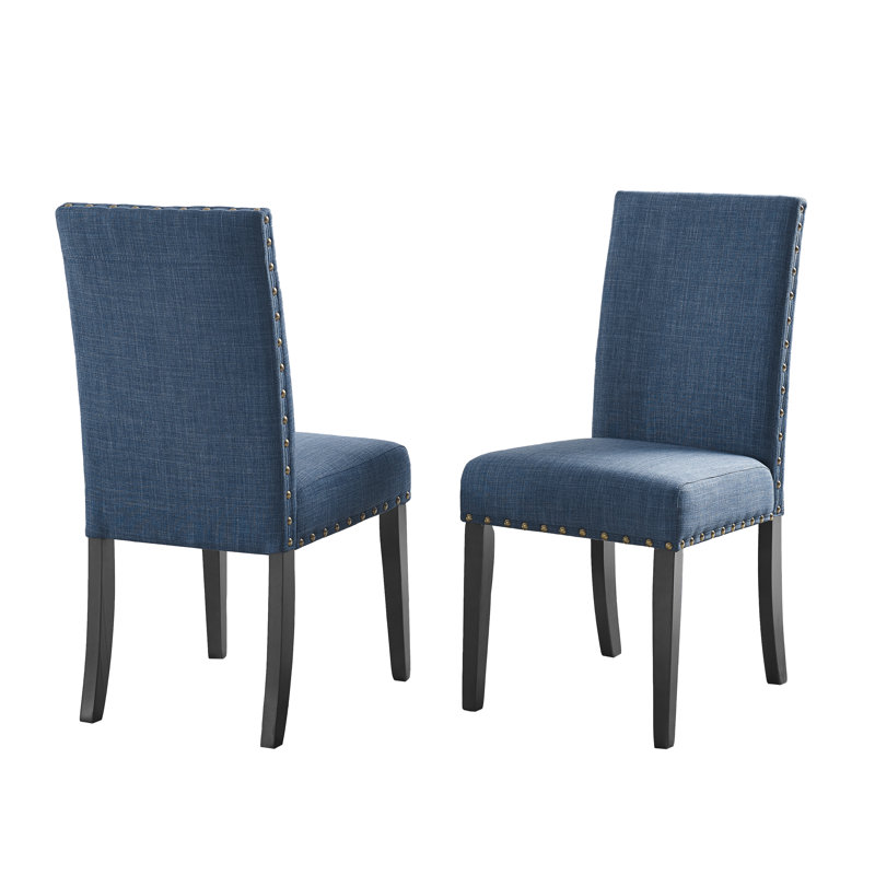 Ensemble de 2 chaises de salle à manger en tissu avec garniture cloutée, bleu