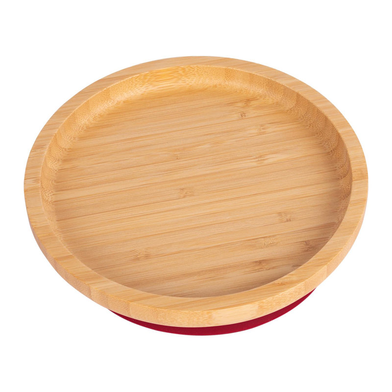 Tiny Dining - Children's Bamboo Suction Round Plate, Red
