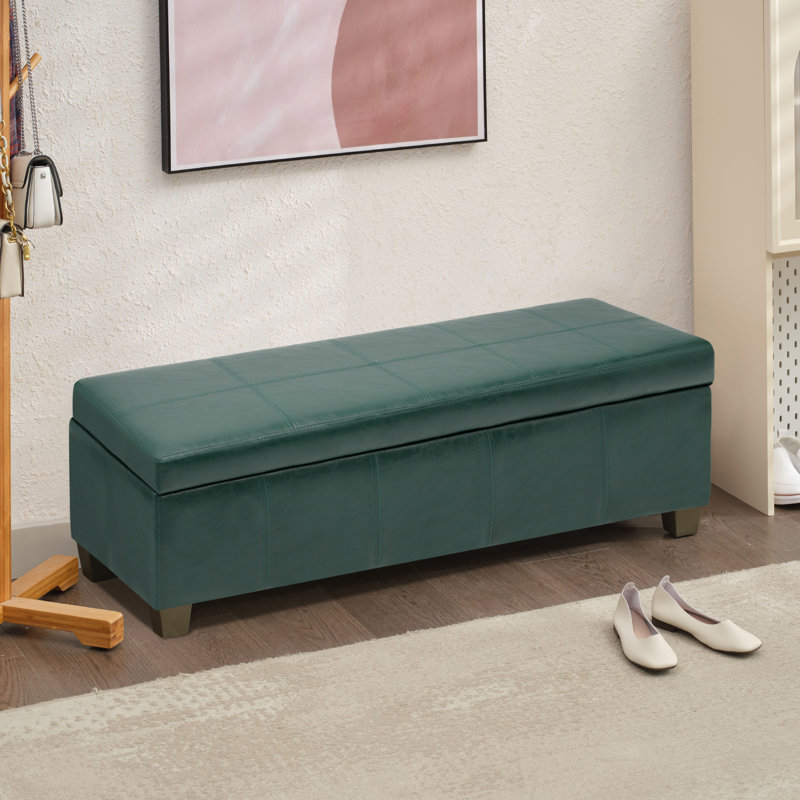 Repose-pieds de rangement rectangulaire en similicuir de 51 po, Vert