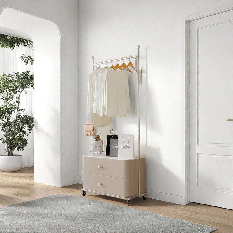 Solid Pine Wood Wardrobe with Drawers, Khaki