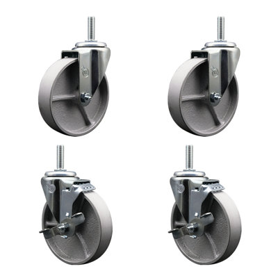 Steel Wheel Swivel 3/4 Inch Threaded Stem Caster Set 2 Brakes SCC