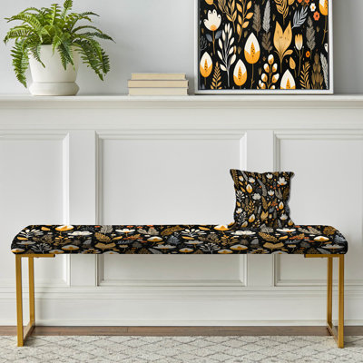Banc floral rembourré or