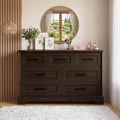 47" W 7-drawer Wide Dresser With 200 Lbs Top Capacity, Mixed Size Drawers – Modern Farmhouse Style Storage Chest For Bedroom, Living Room