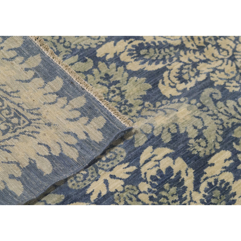 Tapis ivoire / bleu noué à la main de haute qualité