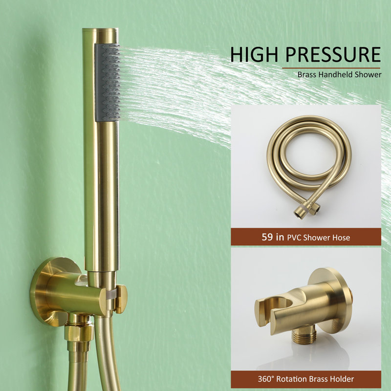 Calder Complete Shower System with Rough in-Valve, PVD Brush Gold