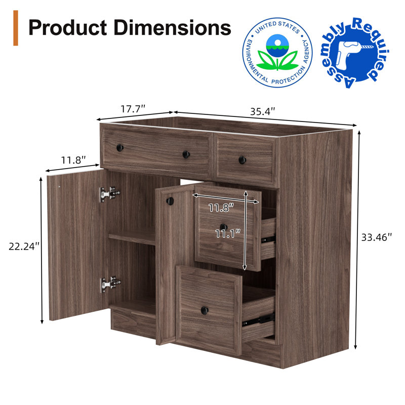 Base de meuble-lavabo simple 36 po sur pied Farmhouse, sans comptoir d'évier, Noyer