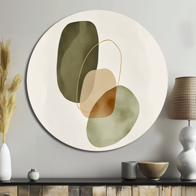 Abstract Shapes In Green And Brown Tones - Modern Round Metal Wall Decor