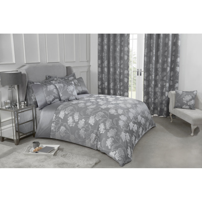 Blossom Satin Floral Bedding with Pillowcases Included, Silver, King