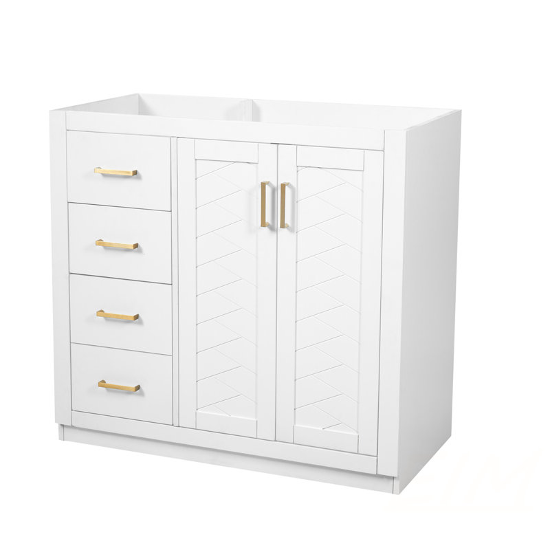 Meuble-lavabo de 36 po en bois massif avec 3 tiroirs et portes à fermeture douce, solution de rangement élégante, meubles-lavabos (sans lavabo)