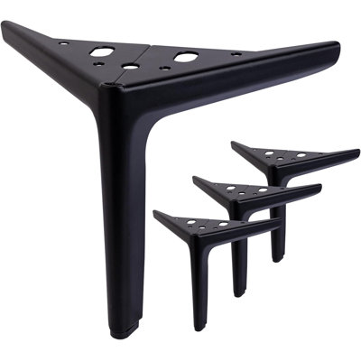 Ensemble de 4 pieds en métal noir mat robustes résistants à la rouille pour canapé, armoire, canapé, repose-pieds, table et commode, installation facile avec stabilité accrue