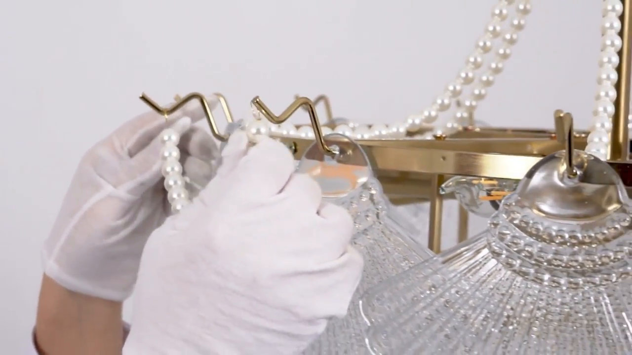 chandelier シェルフ JUSHENG 6-Light Gold Metal Chandelier with Scalloped Clear Glass