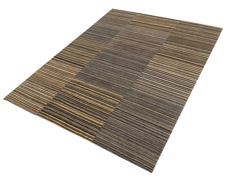 Spectrum Striped Hand-Knotted Wool Brown/Gray Area Rug, Rectangle 8' x 10', Brown/Gray