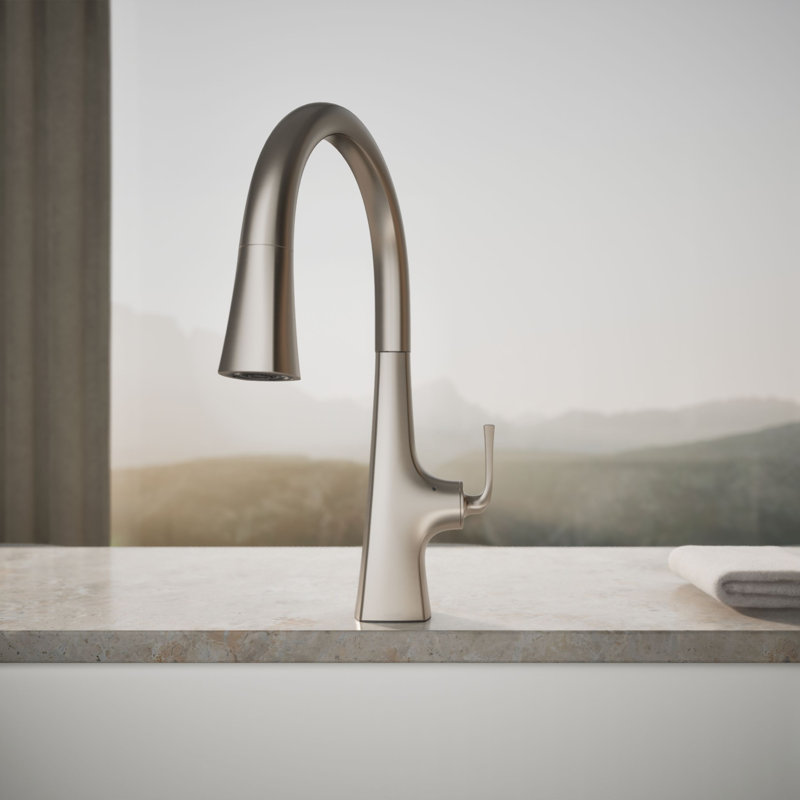 Graze Touchless Pull-Down Kitchen Sink Faucet with Voice Activation and Three-Function Sprayhead, Vibrant Stainless