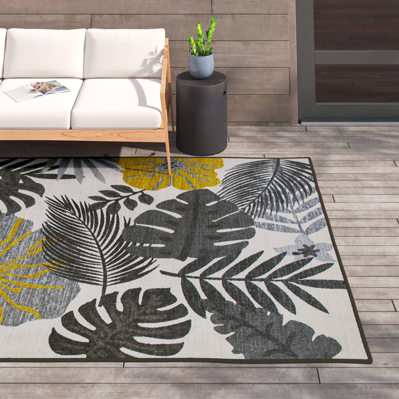 Tapis noir / jaune / gris Elma, Rectangle 5 pi x 7 pi