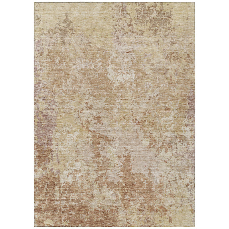 Tapis intérieur lavable abstrait cuivré et beige 9 pi x 12 pi