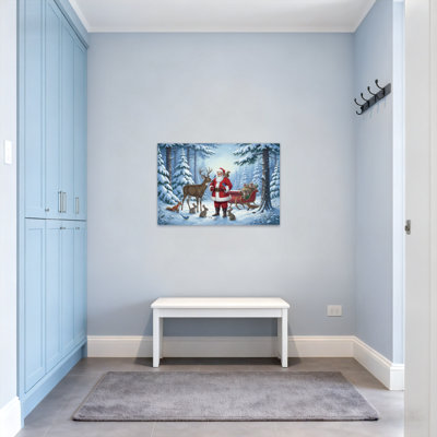 Christmas Santa Claus With Reindeer And Forest Animals