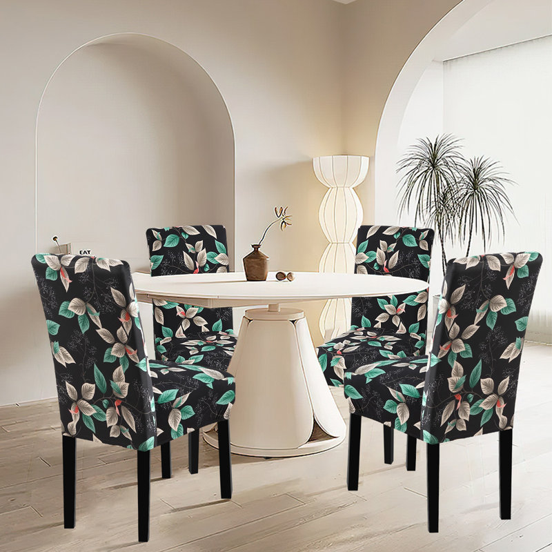 Housses de salle à manger extensibles, housses de chaises de salle à manger, ensemble de 6, Motif floral vert