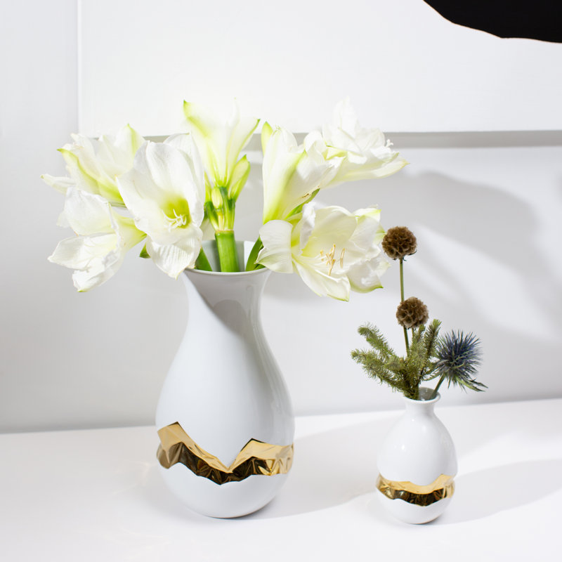 Talianna Handmade Table Vase, White/Gold