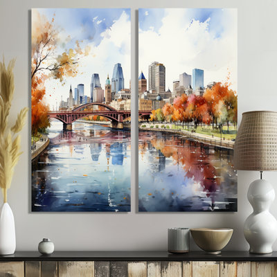 Minneapolis City In Autumn I - art mural 2 panneaux Minneapolis
