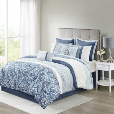8 édredons pour grand lit et literie avec coussins brodés et taies décoratives bleues
