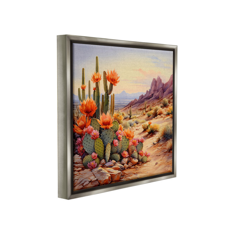 «Cactus Flower Landscape» par RB sur, H 18 po x l 18 po, Cadre flottant gris lustré