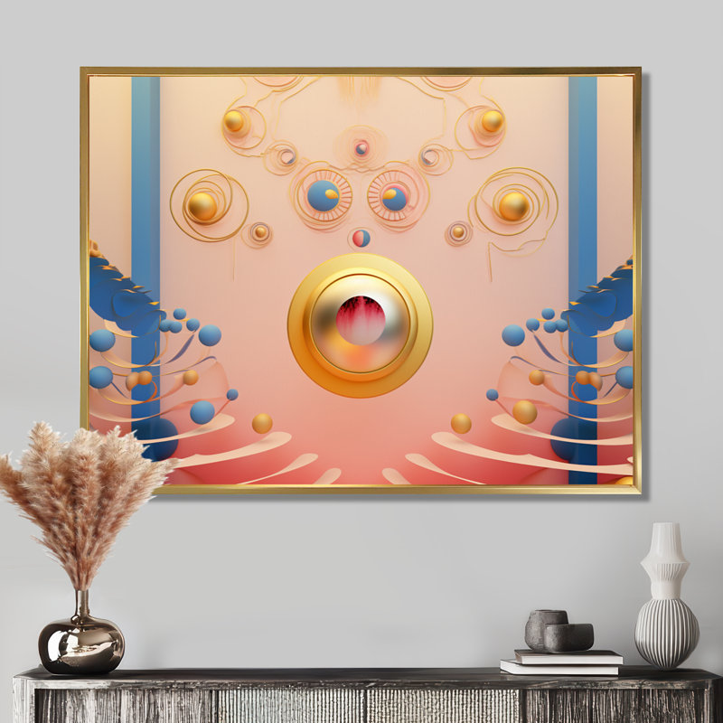 «Pink Cloud Golden Circle Universe», reproduction d'art géométrique murale, H 16 po x l 32 po x P 1 po