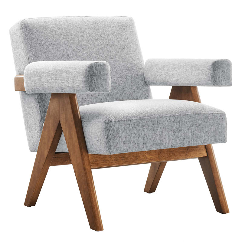 Light Gray Fabric Armchair with Manufactured Wood Frame