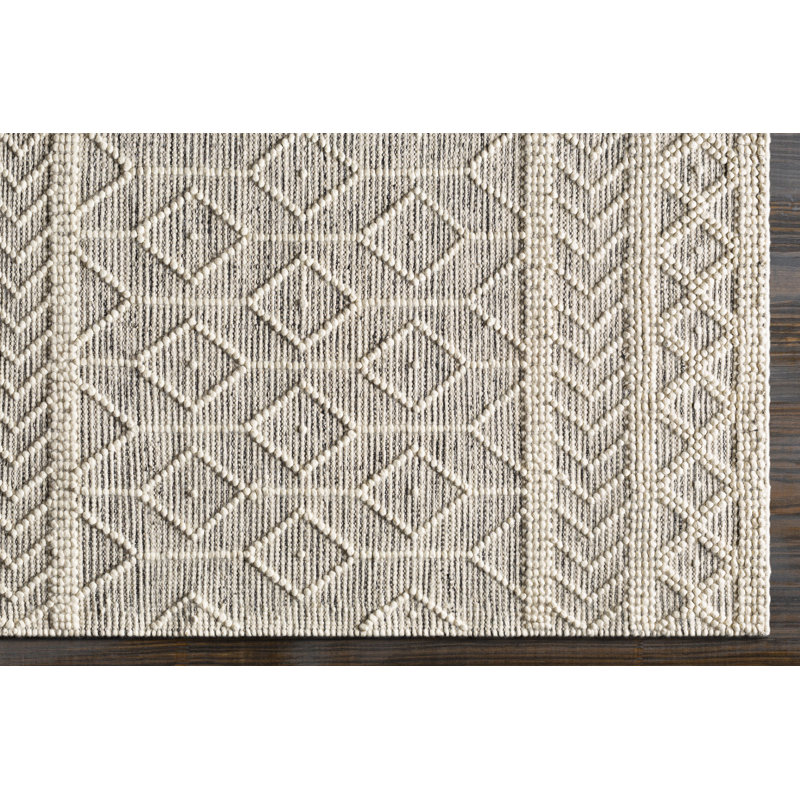 Tapis d'intérieur en laine tissé à plat à la main à motif oriental noir et blanc Émile, Rectangle 8 pi x 10 pi