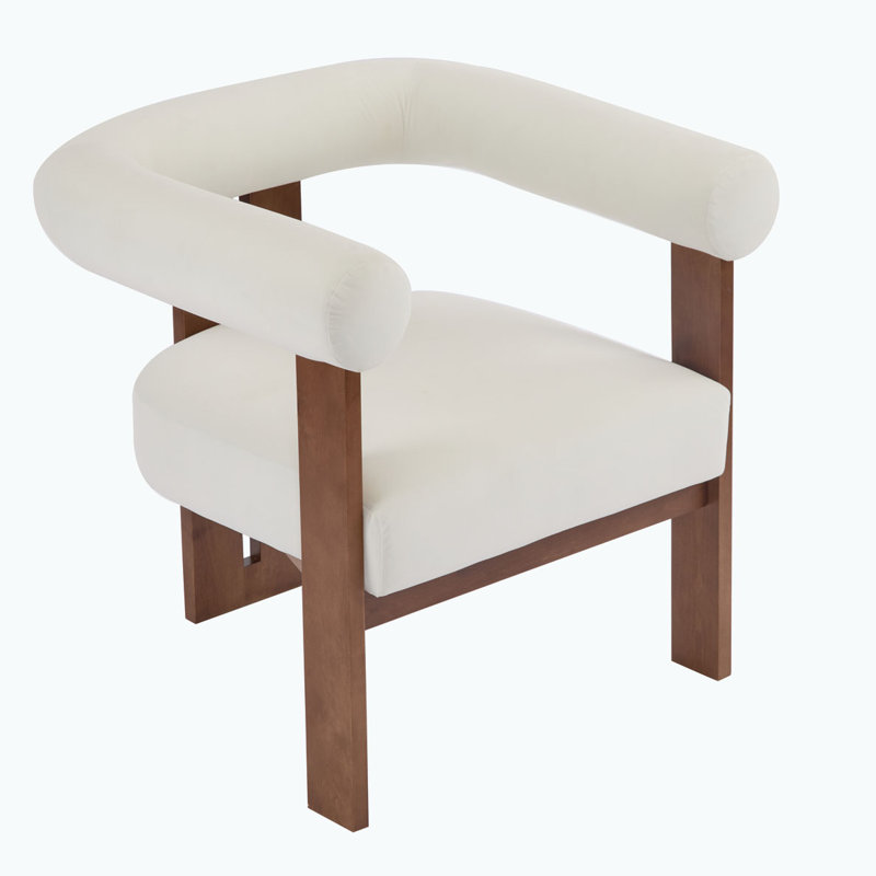 Fauteuil d'appoint rembourré à accoudoirs ronds, Velours blanc