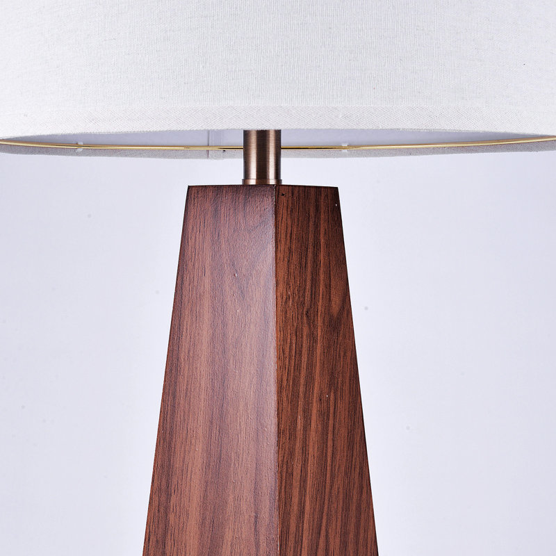 26'' Wood Table Lamp with Linen Shade, 26" H x 14" W x 14" D, Beige