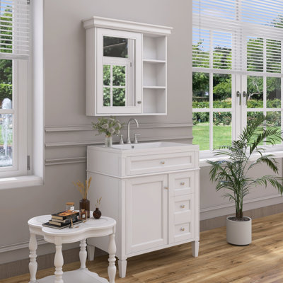 Shabir 30'' Single Bathroom Vanity with Ceramic Top and Medicine Cabinet