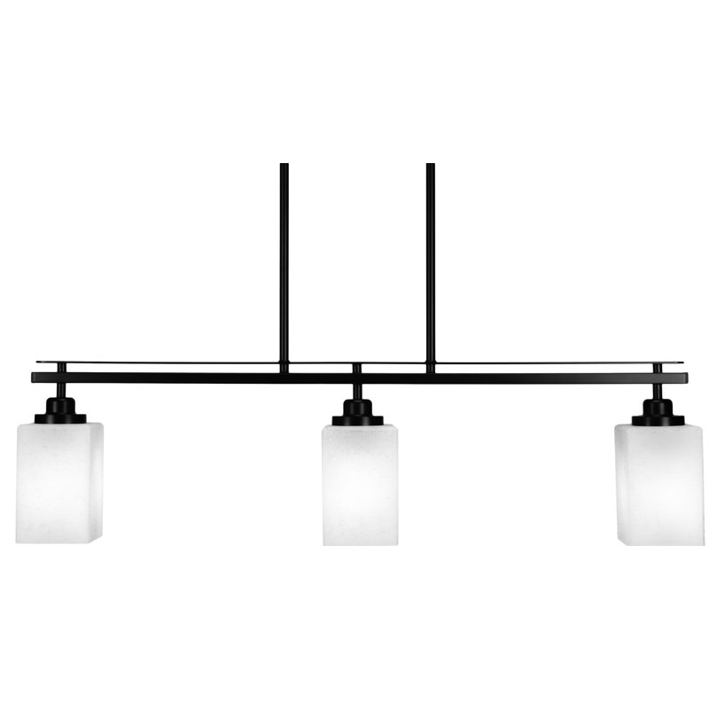 Agnon 3 Light Island Light Shown With 4" Square Glass, White, Matte Black