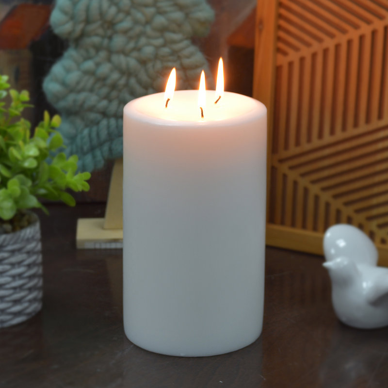 Bougie cylindrique sans parfum, H 8 po x l 5 po x P 5 po, Blanc, 4