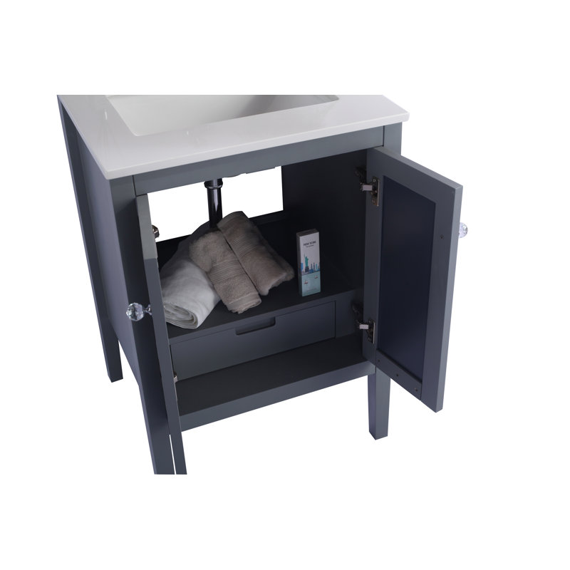 Caballero 24'' Single Bathroom Vanity with Solid Surface Top, Gray, White Quartz