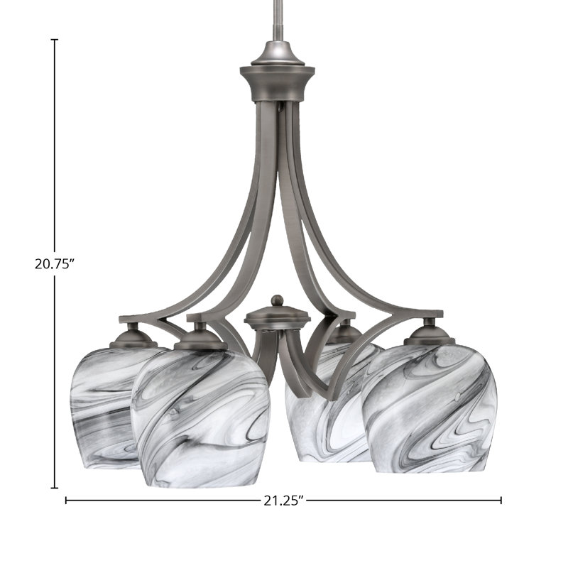 Lustre 4 lumières Zilo avec verre tourbillon onyx 6 po Zilo, Graphite