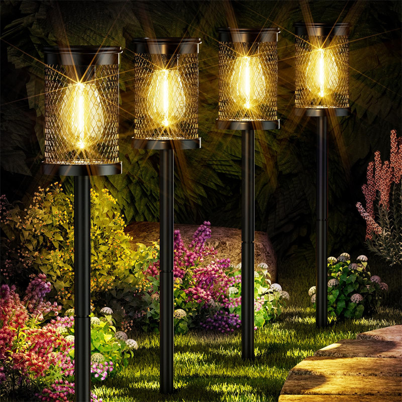 Black Mesh Metal Solar LED Pathway Lights, 4-Pack