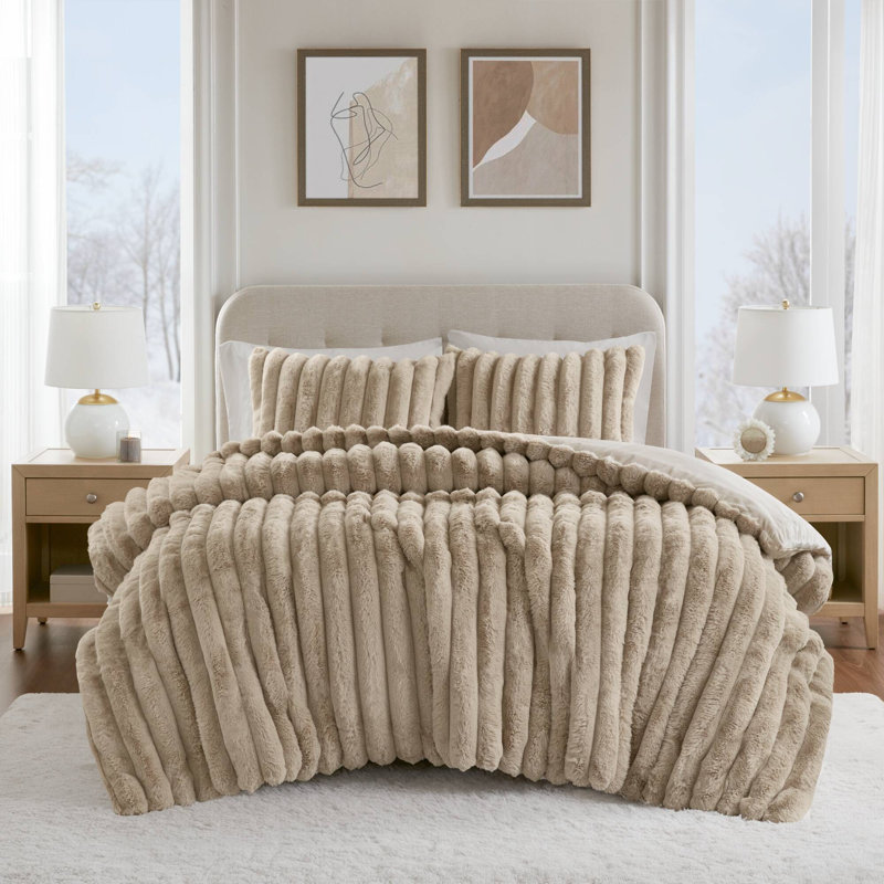 Ensemble d'édredon 3 pièces Jasmine Taupe, Édredon double + 2 taies décoratives standards, Taupe