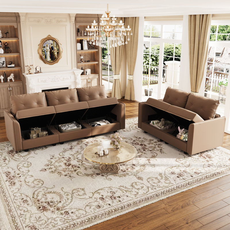 Canapé modulaire avec rangement 2 pièces Zendajas, Mélange de polyester brun