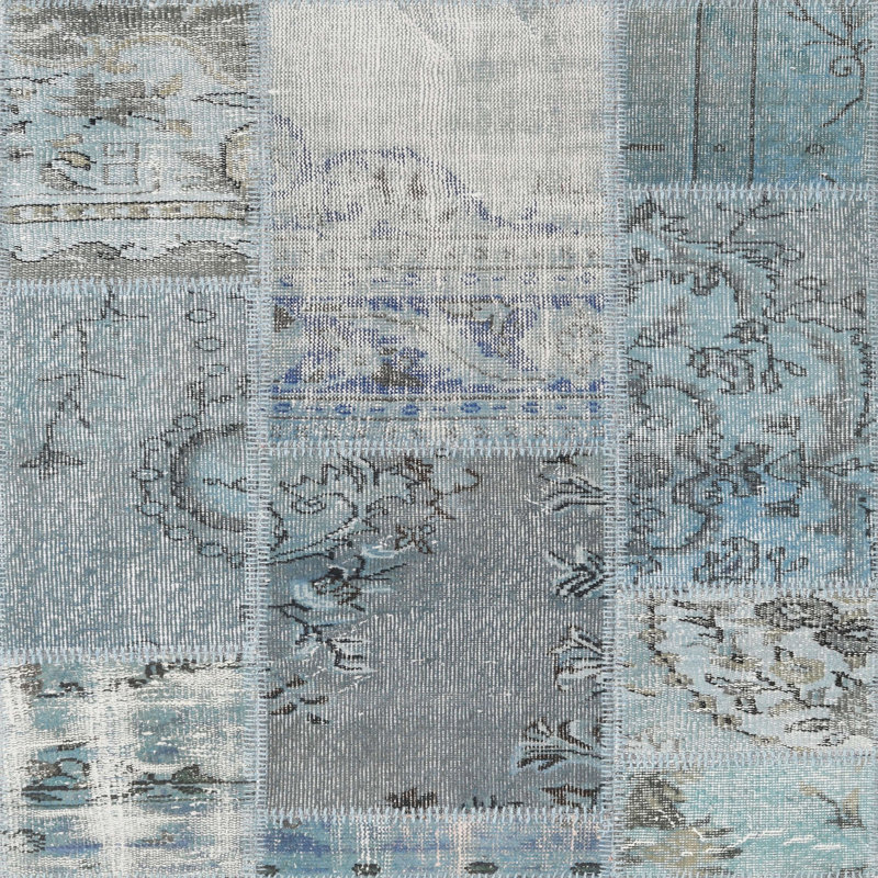 Tapis gris/bleu zone contemporaine, Carré 7 pi