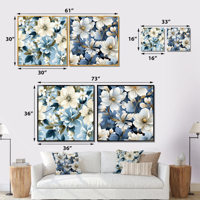 Englund - Ensemble de 2 impressions sur toile florales, H 30 po x l 61 po x P 1 po, Cadre noir