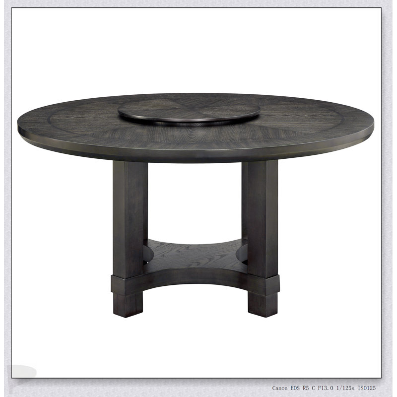 Table de salle à manger ronde transitionnelle 1Pc avec plateau tournant, finition brun foncé