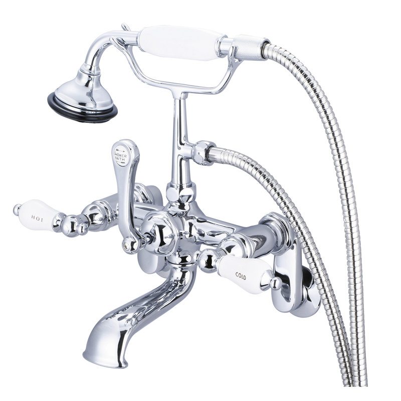 Stonington 3 Handle Clawfoot Tub Faucet, Chrome, Hot and Cold Labeled Porcelain Lever Handles