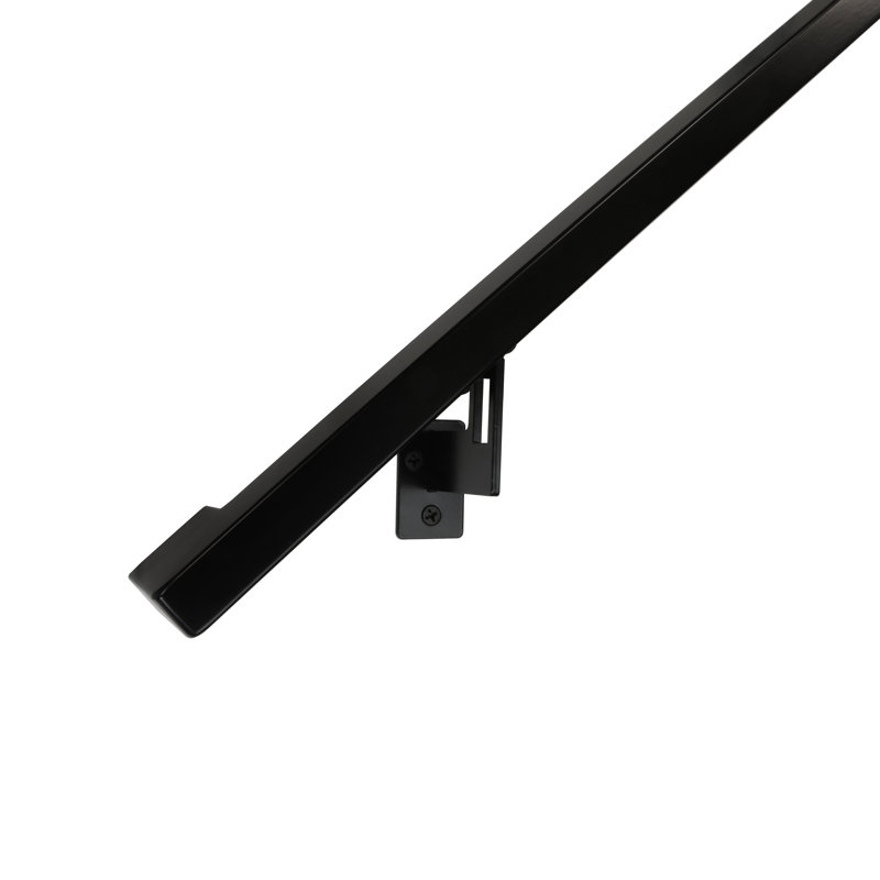 Modern Aluminum Handrail Grab Bar Kit, Adjustable Steel Brackets, Returns to Wall, Powder Coat, 17' W, Black