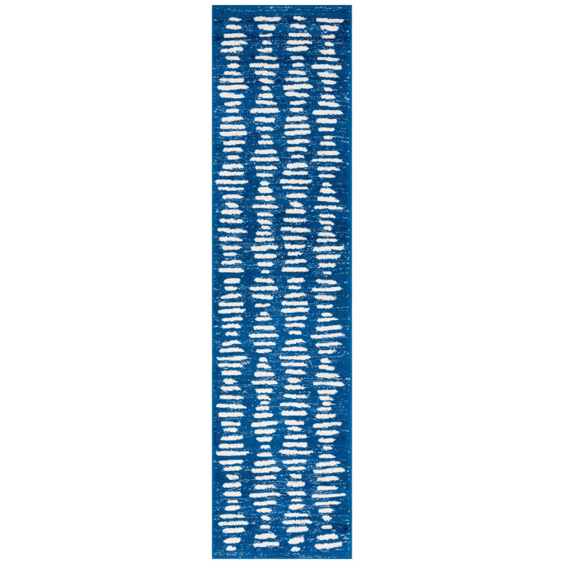 Tapis bleu marine / ivoire Kalynne, Tapis de couloir 2 pi x 8 pi